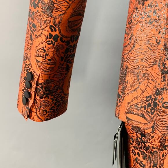 MARCELL VON BERLIN Size 38 Viper Orange Black Jacquard Shawl Lapel Cuffed Suit - Picture 7 of 16